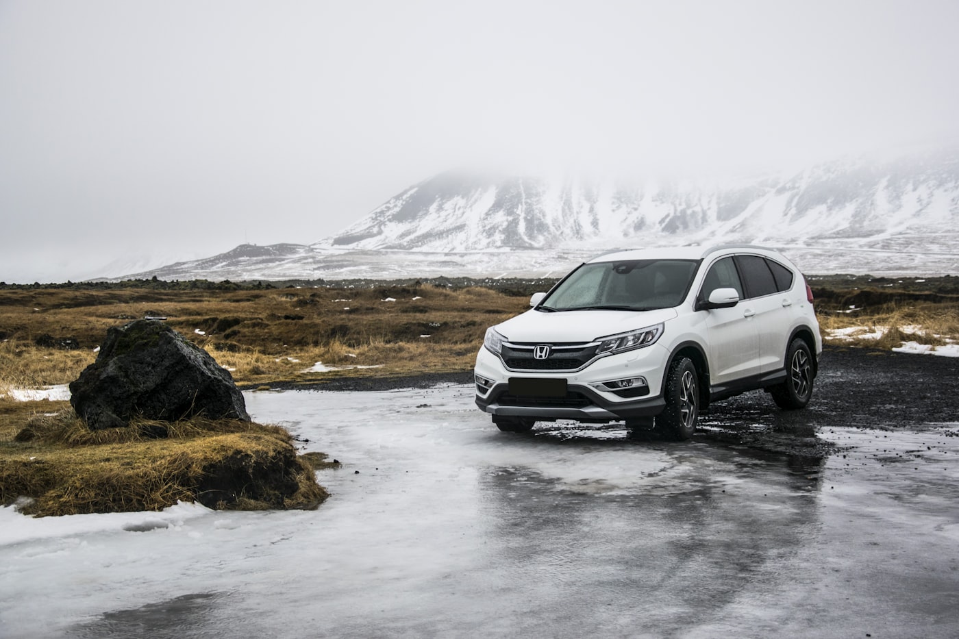 Utility vehicle on a mountain road